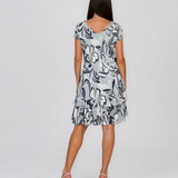 Rochie cu print floral și volane bleu HL121