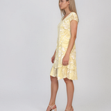 Rochie cu print floral și volane galben HL121