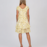 Rochie cu print floral și volane galben HL121