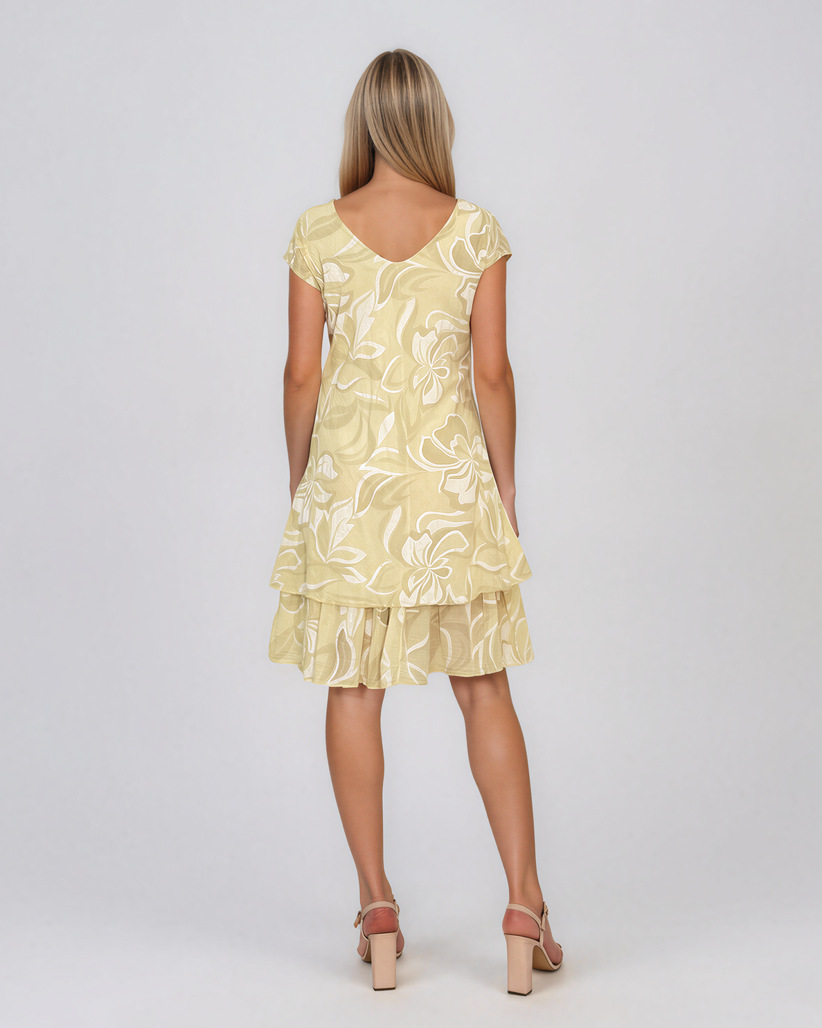 Rochie cu print floral și volane galben HL121