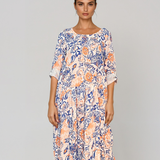 Rochie cu print oriental și buzunare albastru PR908
