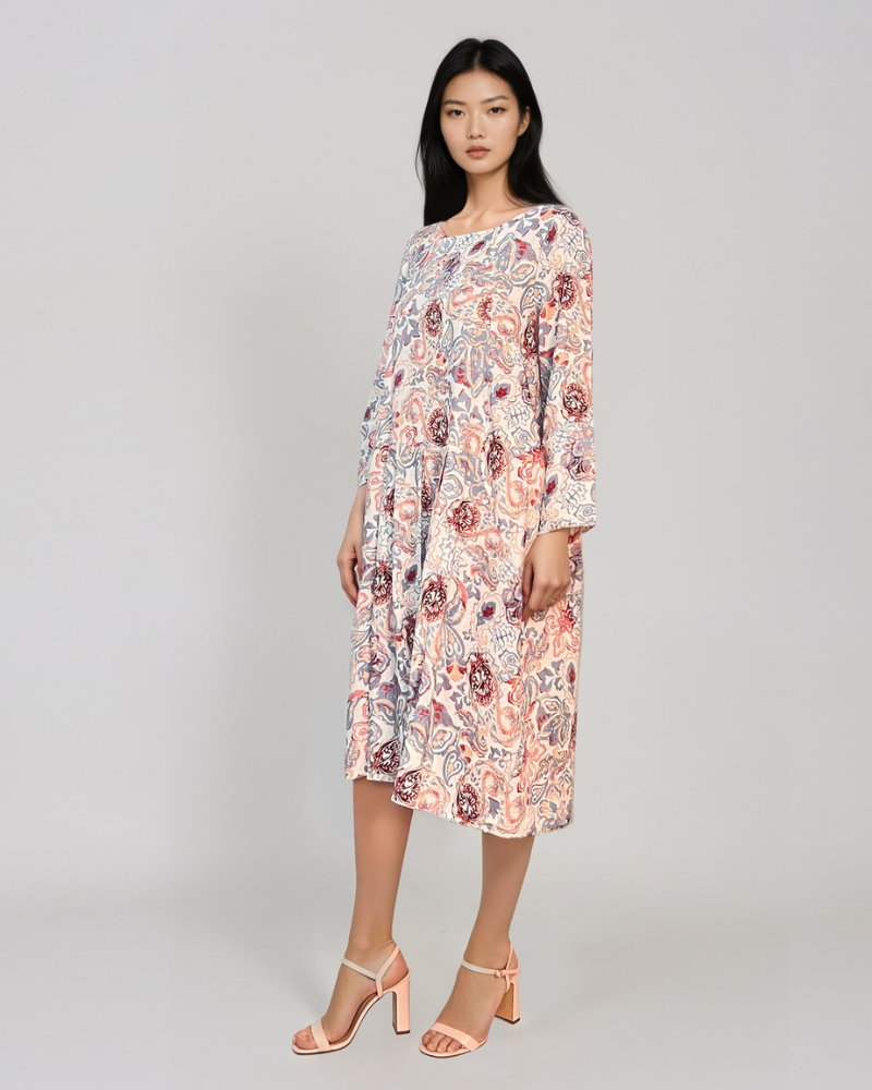 Rochie cu print oriental și buzunare gri PR908