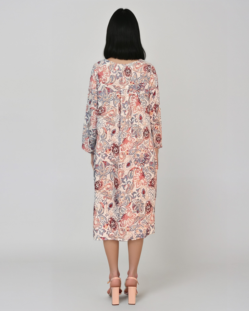 Rochie cu print oriental și buzunare gri PR908