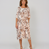 Rochie cu print oriental și buzunare maro PR908