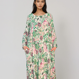 Rochie cu print oriental și buzunare verde PR908