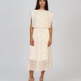 Rochie cu umeri înalți și buline mici alb HL129