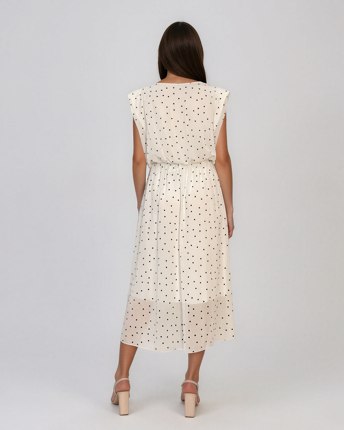 Rochie cu umeri înalți și buline mici alb HL129