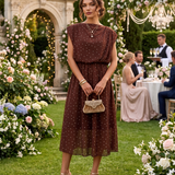 Rochie cu umeri înalți și buline mici maro HL129