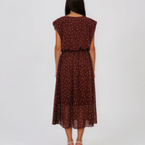 Rochie cu umeri înalți și buline mici maro HL129