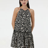 Rochie cu volan și print floral ORSAY negru ORS027