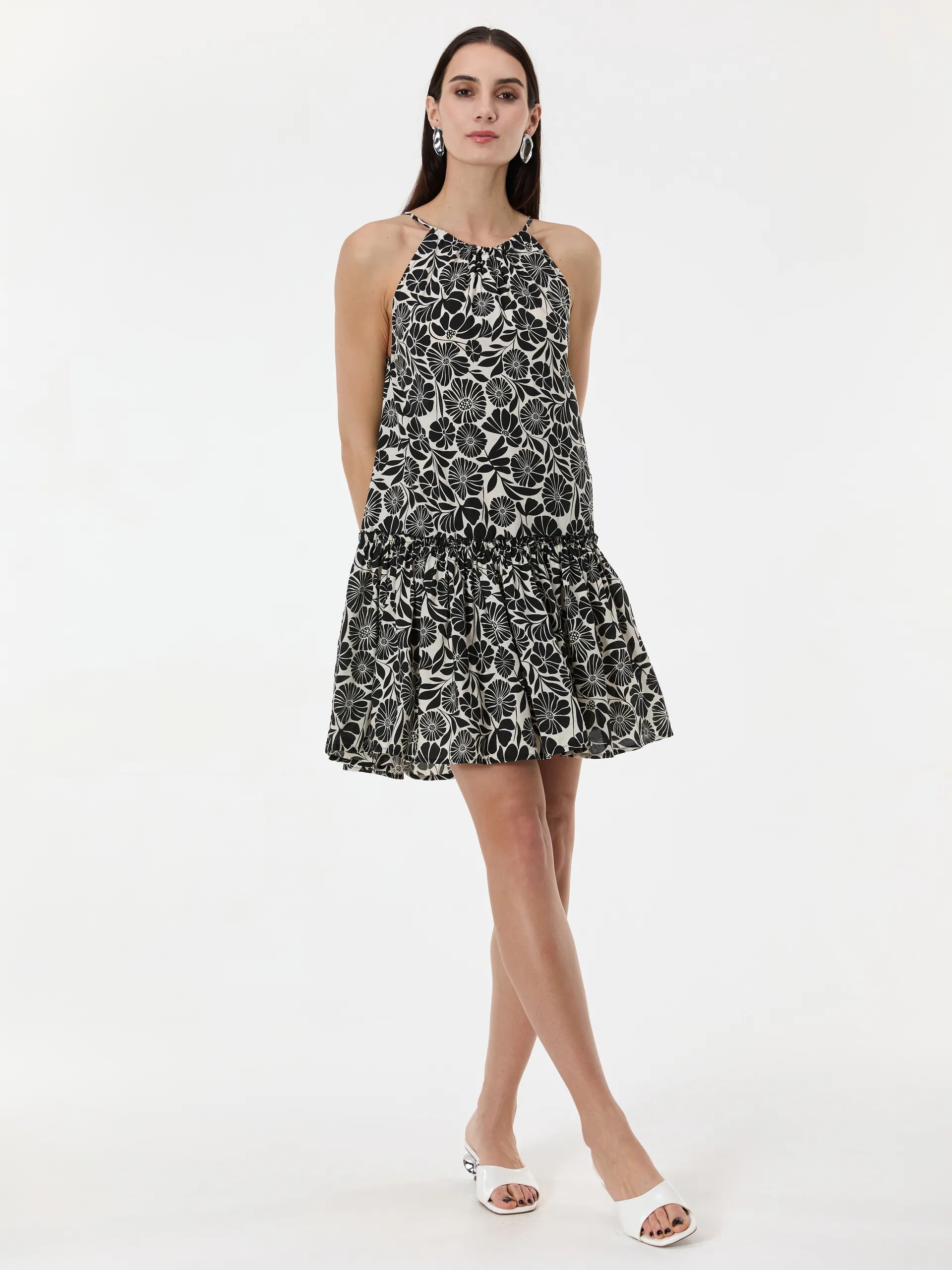 Rochie cu volan și print floral ORSAY negru ORS027