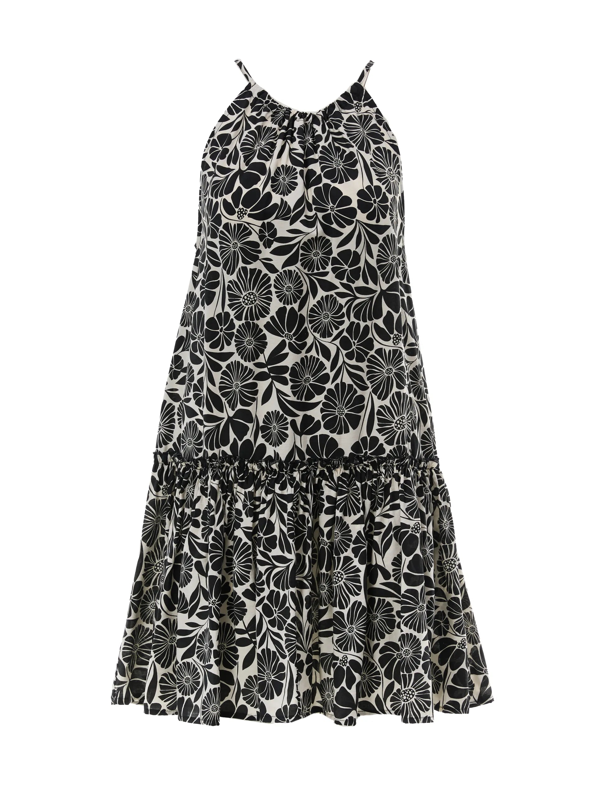 Rochie cu volan și print floral ORSAY negru ORS027