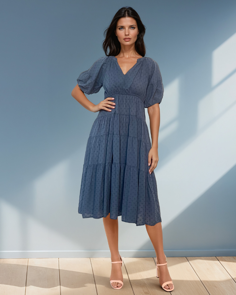 Rochie din bumbac subțire cu polka dots bleumarin PR868