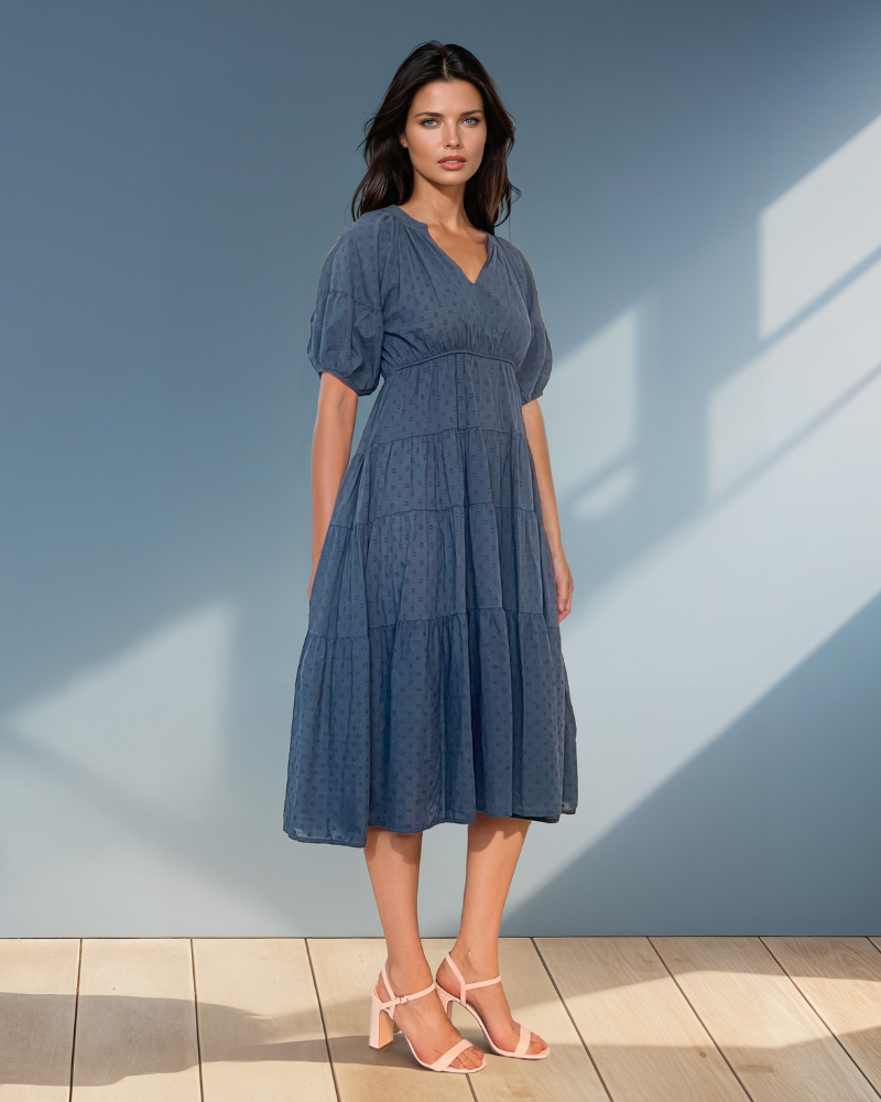 Rochie din bumbac subțire cu polka dots bleumarin PR868