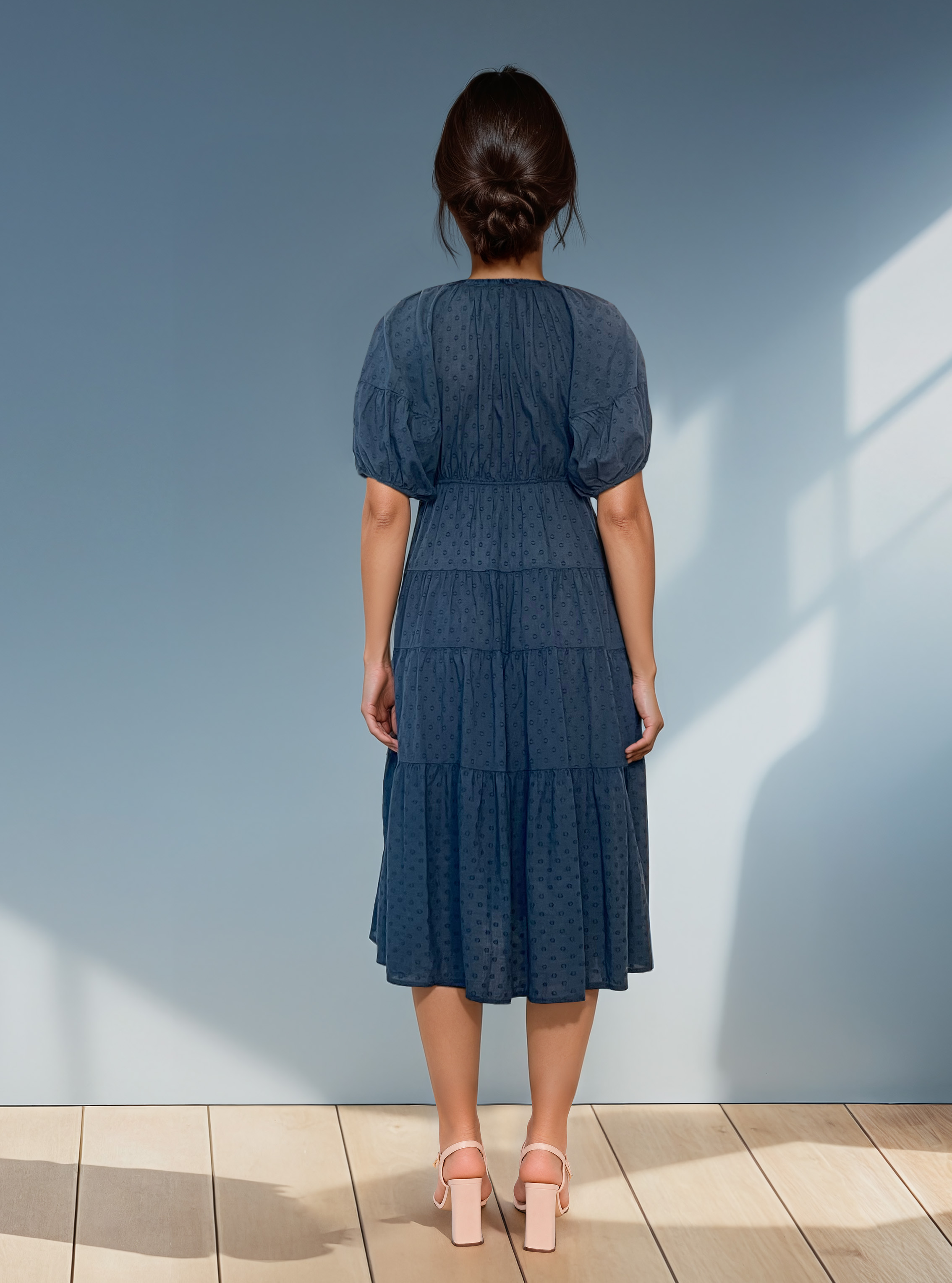 Rochie din bumbac subțire cu polka dots bleumarin PR868