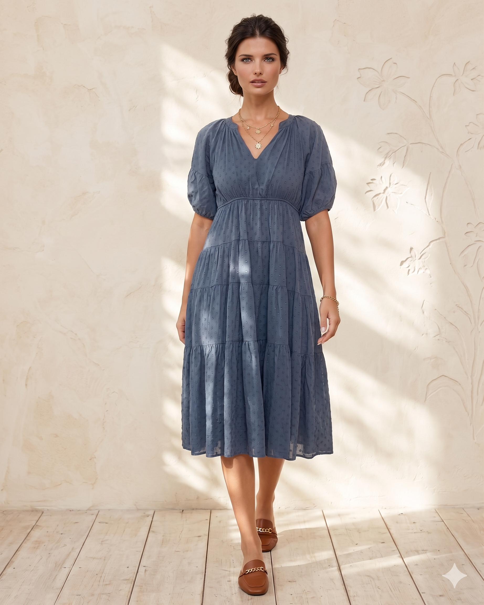 Rochie din bumbac subțire cu polka dots bleumarin PR868