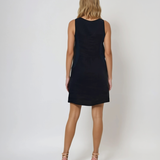 Rochie din in fără mânecă cu guler paiete bleumarin 