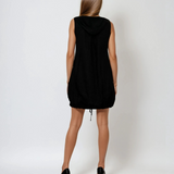 Rochie din in fără mâneci cu glugă și șiret pe margine negru 