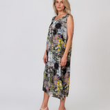 Rochie din mătase despicată în părți cu print negru PR947