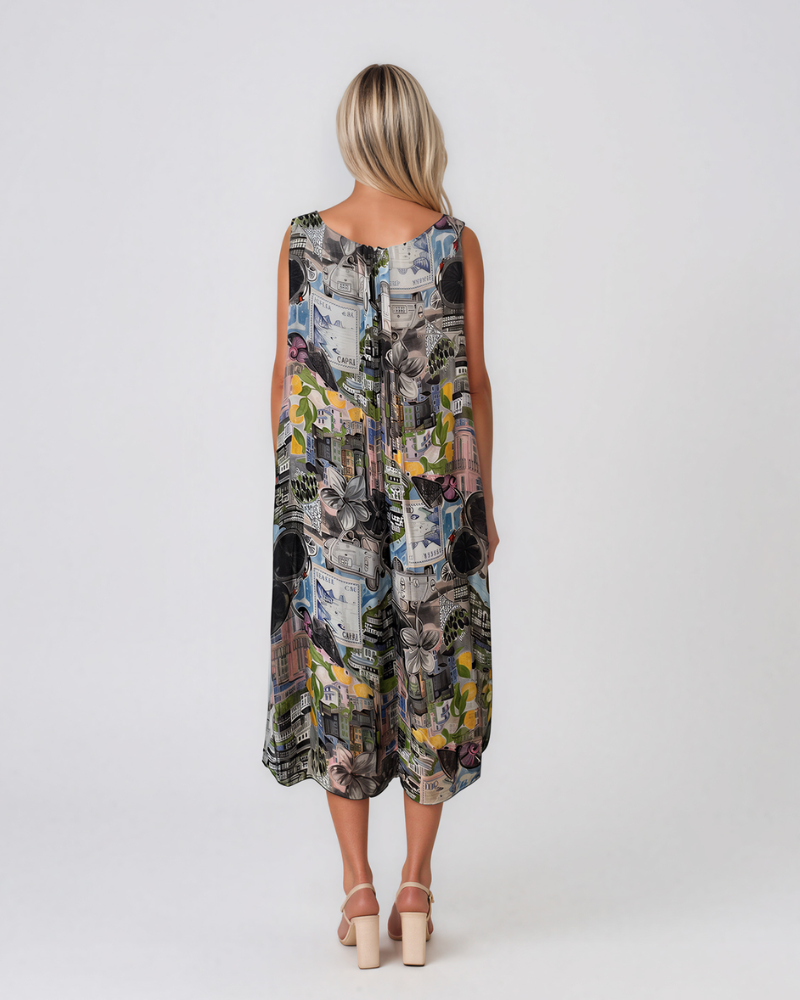 Rochie din mătase despicată în părți cu print negru PR947