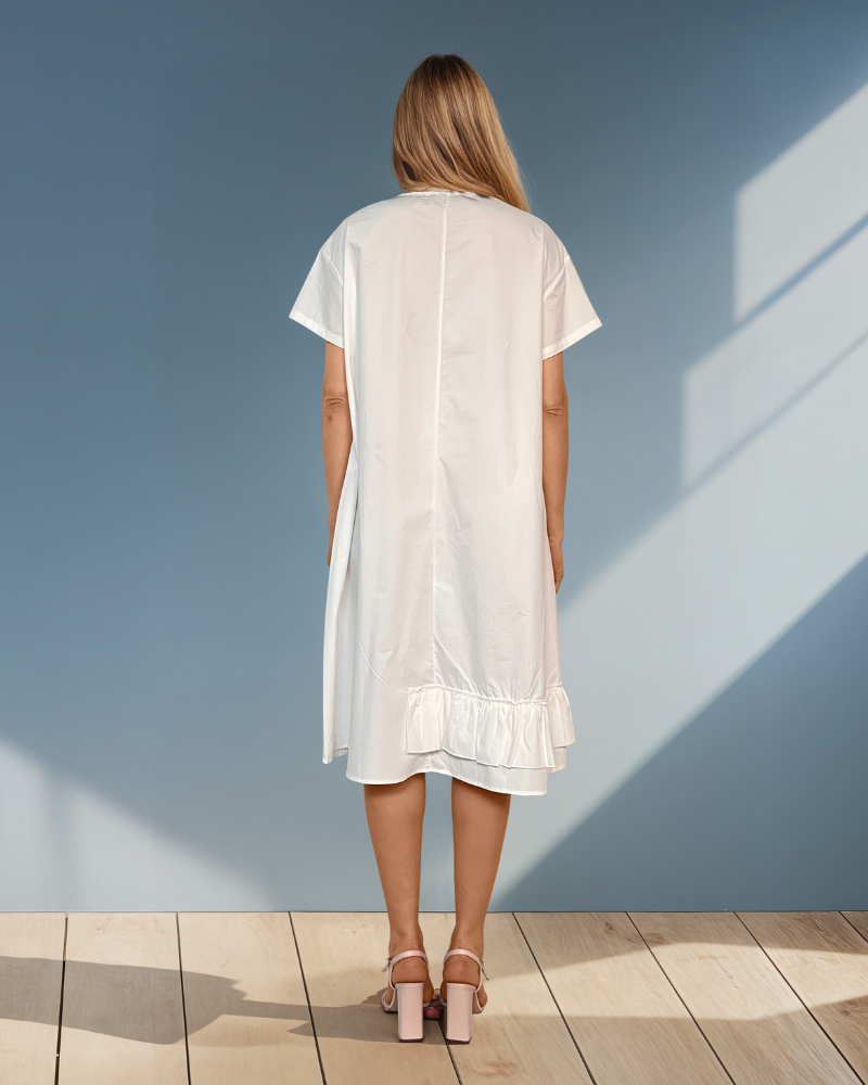 Rochie din poplin cu volan și trandafiri alb PR877