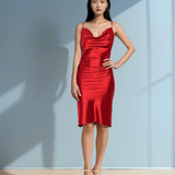 Rochie din satin cu bretele subțiri rosu 