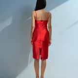 Rochie din satin cu bretele subțiri rosu 