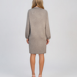 Rochie din tricot fin cu mâneci bufante şi floare aplicată beige DY735