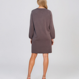 Rochie din tricot fin cu mâneci bufante şi floare aplicată mov DY735