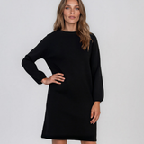 Rochie din tricot fin cu mâneci bufante şi floare aplicată negru DY735