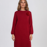 Rochie din tricot fin cu mâneci bufante şi floare aplicată roşu DY735