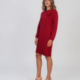 Rochie din tricot fin cu mâneci bufante şi floare aplicată roşu DY735