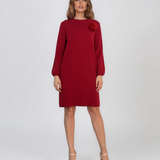 Rochie din tricot fin cu mâneci bufante şi floare aplicată roşu DY735