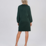Rochie din tricot fin cu mâneci bufante şi floare aplicată verde DY735