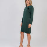Rochie din tricot fin cu mâneci bufante şi floare aplicată verde DY735