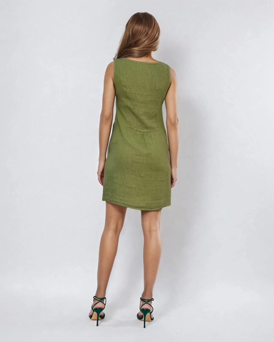 Rochie in fără mâneca cu nasturi bust vernil 