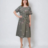 Rochie in print floral cu cordon-Grej 