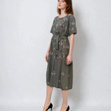 Rochie in print floral cu cordon-Grej 