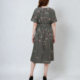 Rochie in print floral cu cordon-Grej 