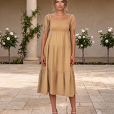 Rochie largă cu elastic la bust și spate beige PN024