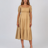 Rochie largă cu elastic la bust și spate beige PN024