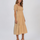 Rochie largă cu elastic la bust și spate beige PN024