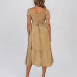 Rochie largă cu elastic la bust și spate beige PN024