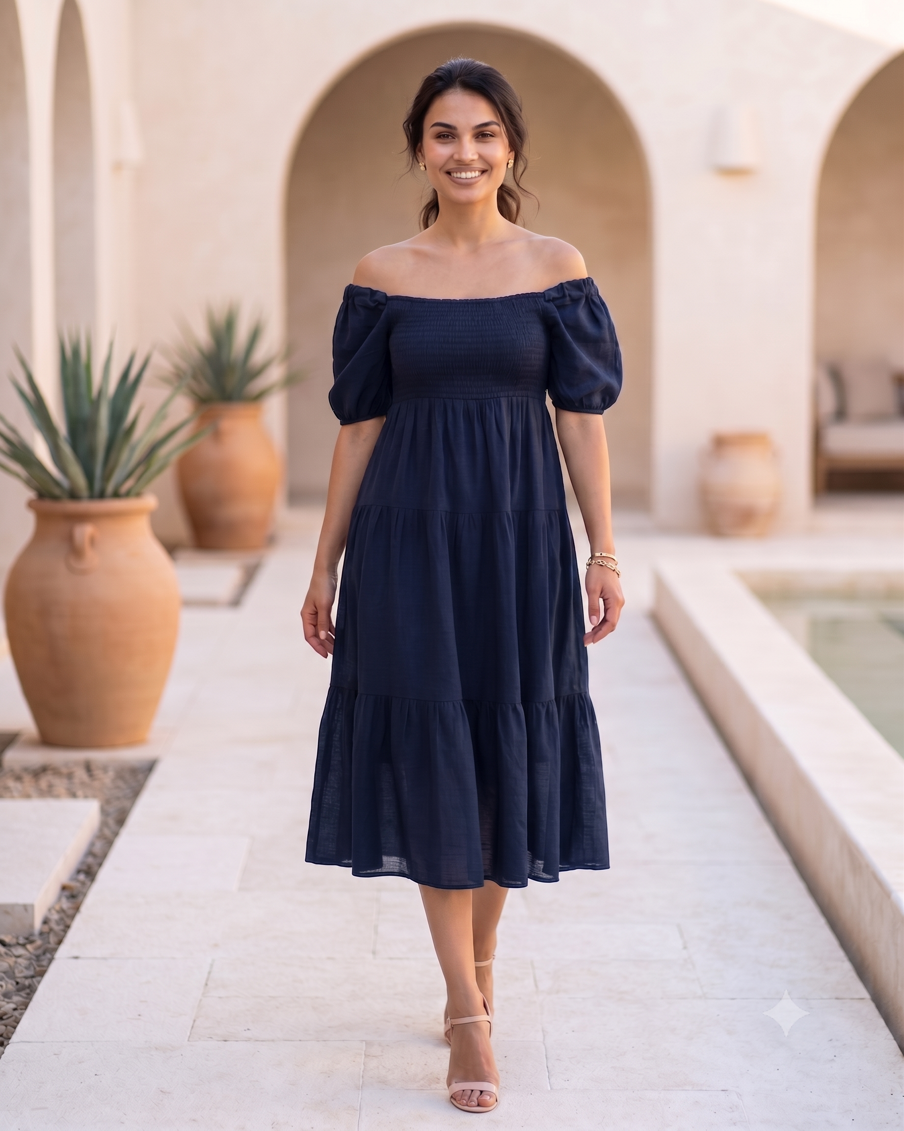 Rochie largă cu elastic la bust și spate bleumarin PN024