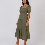 Rochie largă cu elastic la bust și spate kaki PN024
