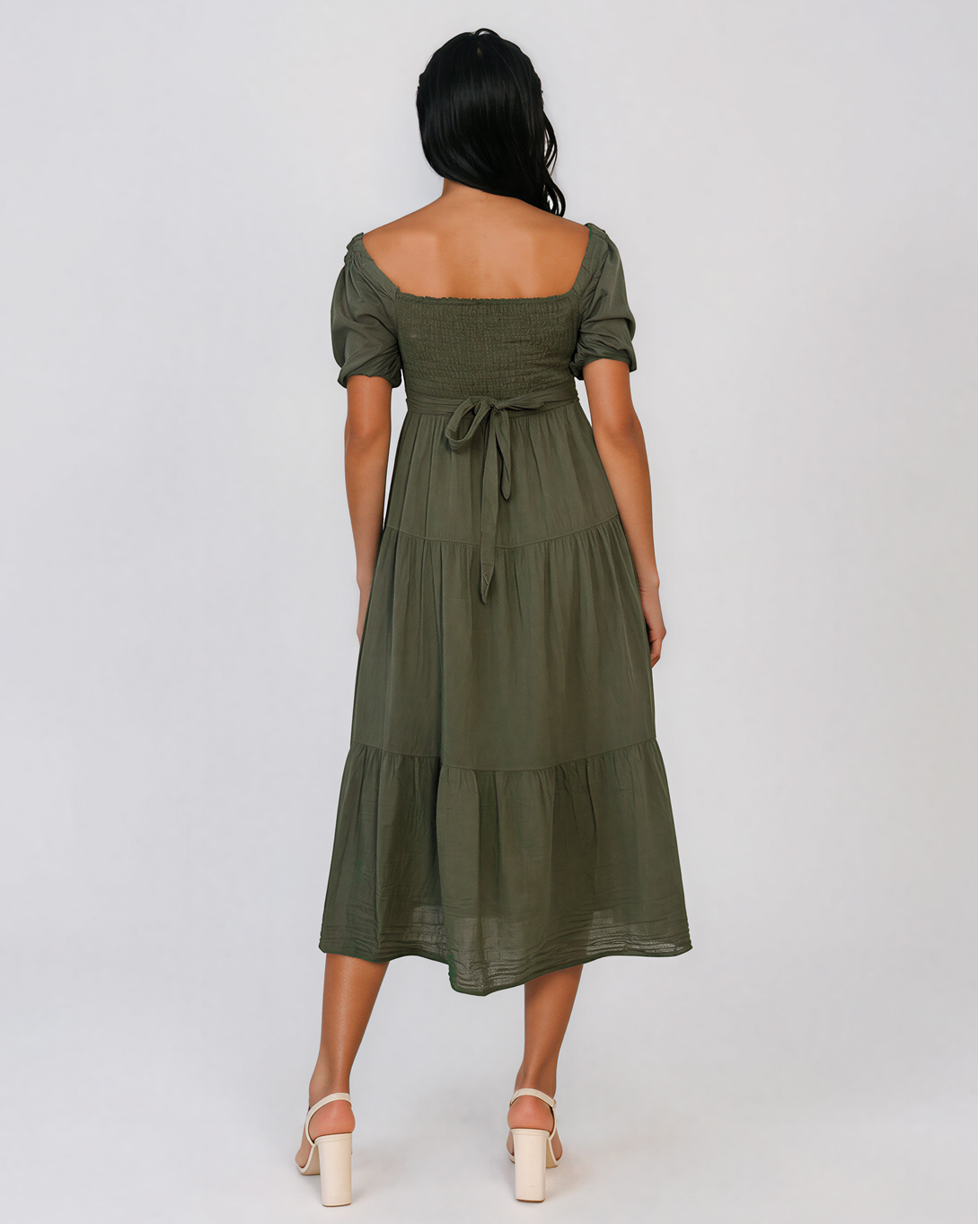 Rochie largă cu elastic la bust și spate kaki PN024