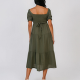 Rochie largă cu elastic la bust și spate kaki PN024