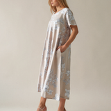 Rochie largă cu print floral și buzunare crem PR993