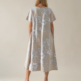 Rochie largă cu print floral și buzunare crem PR993