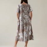 Rochie largă cu print floral și buzunare grej PR993